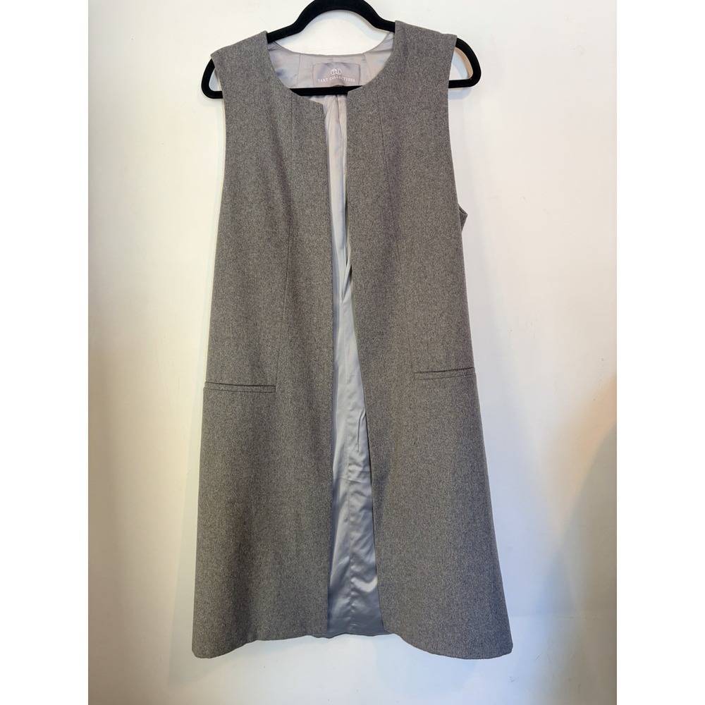Tart Collections Gray Wool Blend Duster Cardigan Large Lined Sleeveless‎ Classic